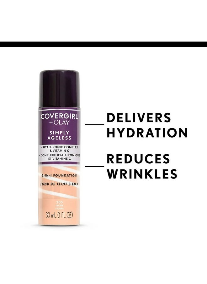 CoverGirl & Olay Simply Ageless 3-in-1 Liquid Foundation, Matte Finish, Hyaluronic & Vitamin C Formula, Cruelty Free, Creamy Natural, 1 Count