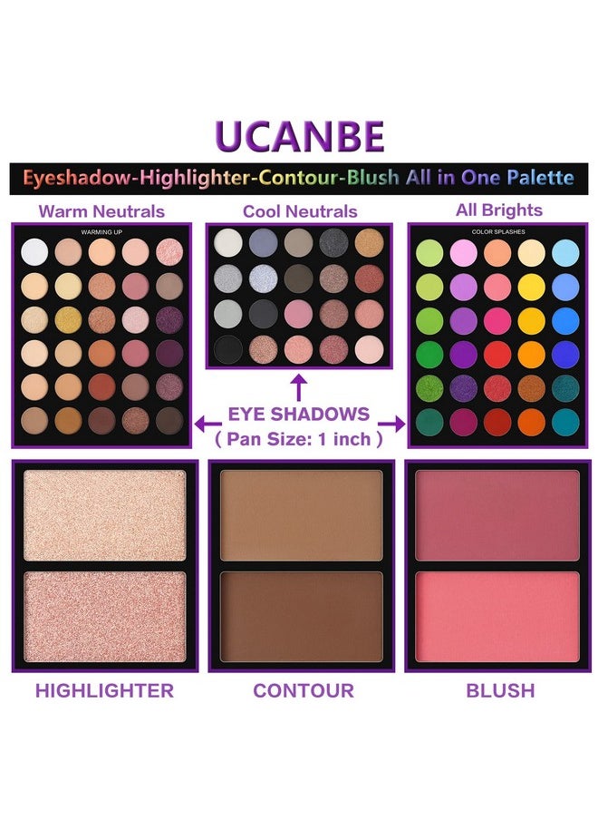 UCANBE Eyeshadow Palette with 15Pcs Brushes Makeup Set, Pigmented 86 Colors Make Up Sets Valentine's Day Gift, Matte Shimmer Glitter Eye Shadow Pallet Highlighter Contour Blush Powder Brush Beauty Kit