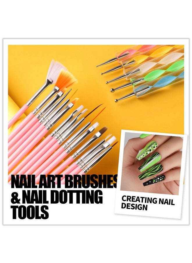 Teenitor Nail Art Brushes Nail Art Tools, Nail Brushes for Nail Art Kit with Nail Stickers, Nail Design Kit Nail Design Brushes Nail Gems, Dotting Tools Nail Art Stickers Nail Glitter Nail Accessories