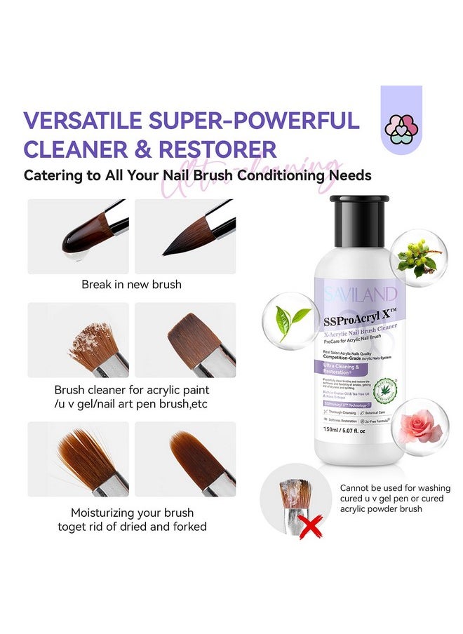 SAVILAND Acrylic Nail Brush Cleaner: 5 OZ Large Capacity Acrylic Brush Cleaner Castor Oil Nail Brush Cleaner Conditioner Restorer with Nail Cleaning Pads & Dappen Dish for Acrylic Nails Home Salon DIY