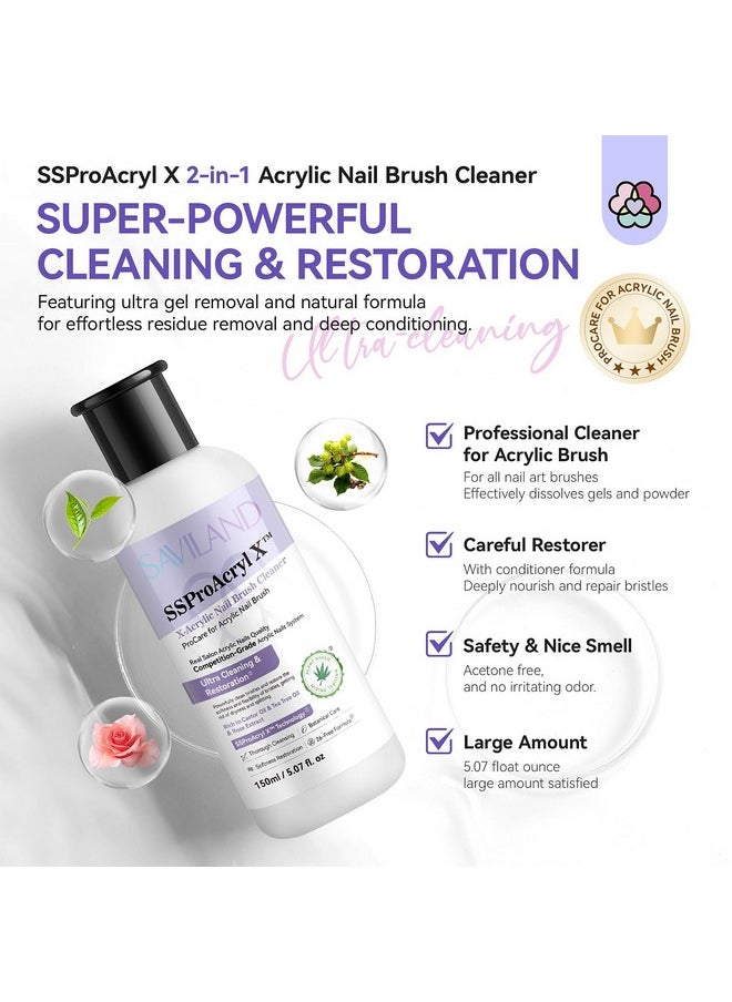 SAVILAND Acrylic Nail Brush Cleaner: 5 OZ Large Capacity Acrylic Brush Cleaner Castor Oil Nail Brush Cleaner Conditioner Restorer with Nail Cleaning Pads & Dappen Dish for Acrylic Nails Home Salon DIY