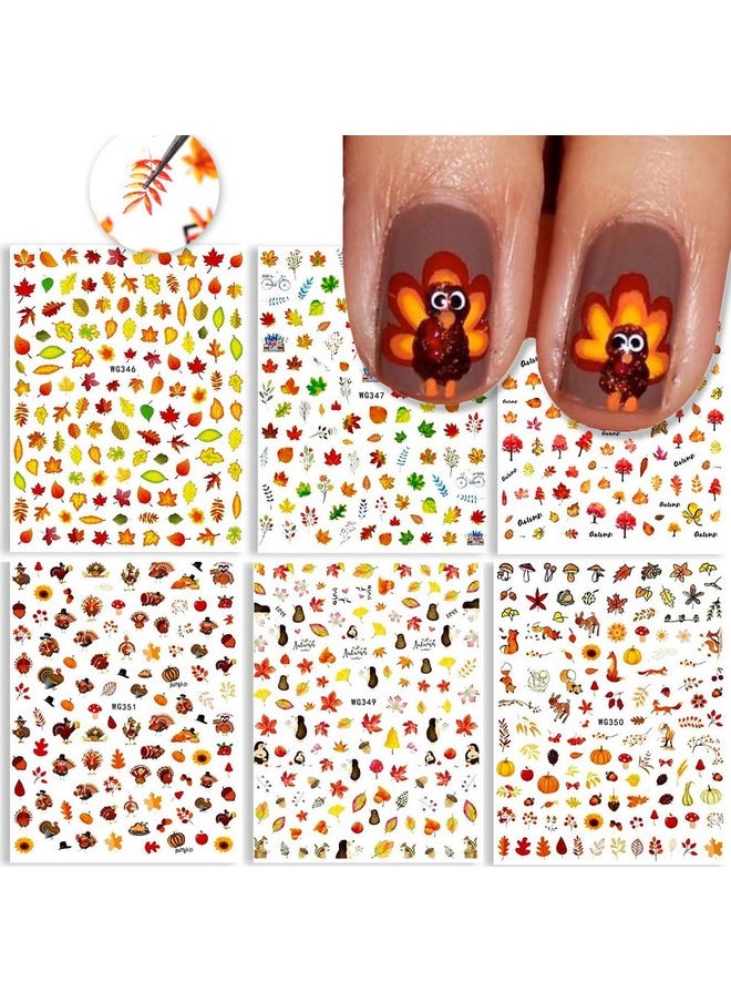 3D Thanksgiving Nail Art Stickers 6 Sheets Autumn Fall Nail Art Accessories Decals Self-Adhesive Maple Leaf Pumpkin Turkey Designs Sticker for Women Nail Arts DIY Nail Decorations Halloween Party
