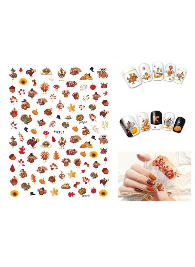 3D Thanksgiving Nail Art Stickers 6 Sheets Autumn Fall Nail Art Accessories Decals Self-Adhesive Maple Leaf Pumpkin Turkey Designs Sticker for Women Nail Arts DIY Nail Decorations Halloween Party