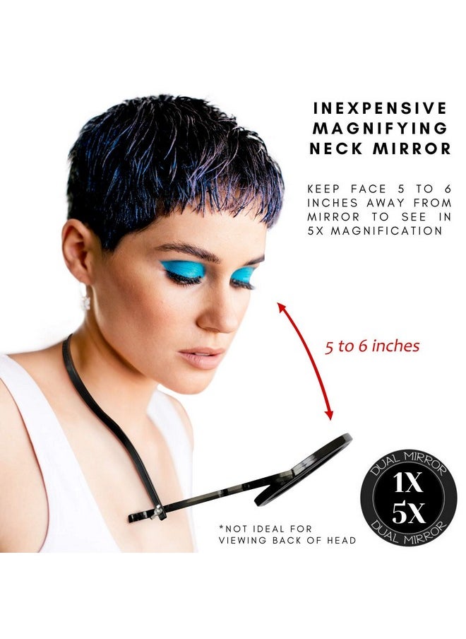 Rucci Round Portable Lightweight 5x/1x Magnifying Neck Mirror Piano Black - 4.25