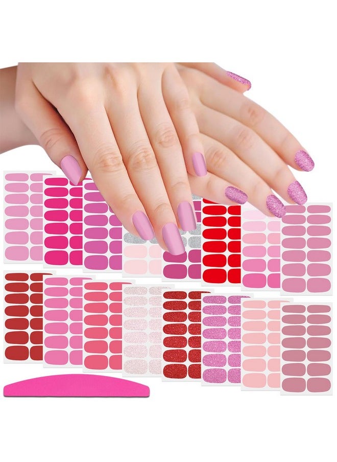 SILPECWEE 16 Sheets Pink Nail Wraps for Women Nail Polish Strips Self Adhesive Nail Polish Stickers Gel Nail Strips Fingernail Manicure Stickers Nail Art Accessories with 1pc Nail File
