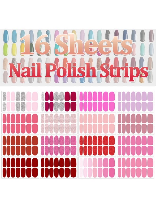 SILPECWEE 16 Sheets Pink Nail Wraps for Women Nail Polish Strips Self Adhesive Nail Polish Stickers Gel Nail Strips Fingernail Manicure Stickers Nail Art Accessories with 1pc Nail File