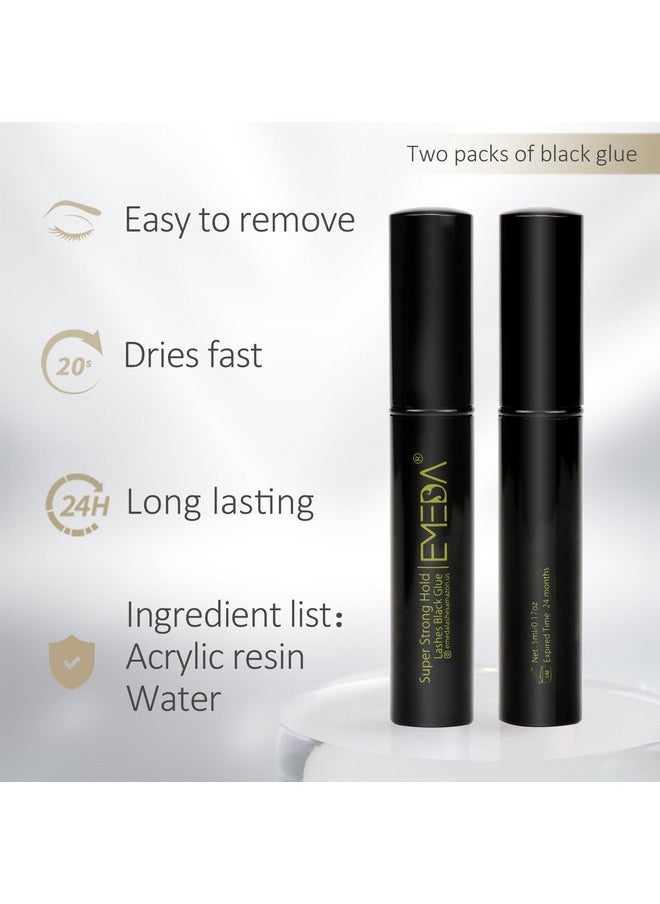 EMEDA 2 PCS Black Eyelash Glue False Eyelash Glue Super Strong Hold Professional Eyelash Glue Lashes Glue Best Eyelash Glue Black Eyelash Adhesive Eye Lash Glue Latex Free Glue for Eyelashes