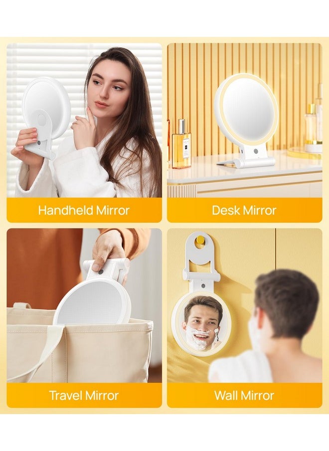 Gospire Makeup Mirror with Lights, 1x/10x Magnifying Mirror for Desk, Adjustable Handle for Tabletop Hanging Handheld, Travel Rechargeable LED Lighted Vanity Mirror with 3 Light Colors, Women Gift