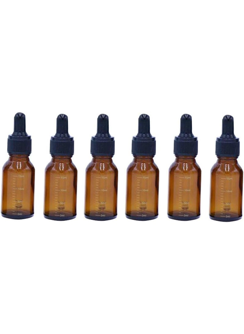 6Pcs Amber Glass Graduated Dropper Bottle Empty Essential Oil Perfume Cosmetic Fluid Containers Jar With Glass Eye Dropper size 15ml/0.5oz