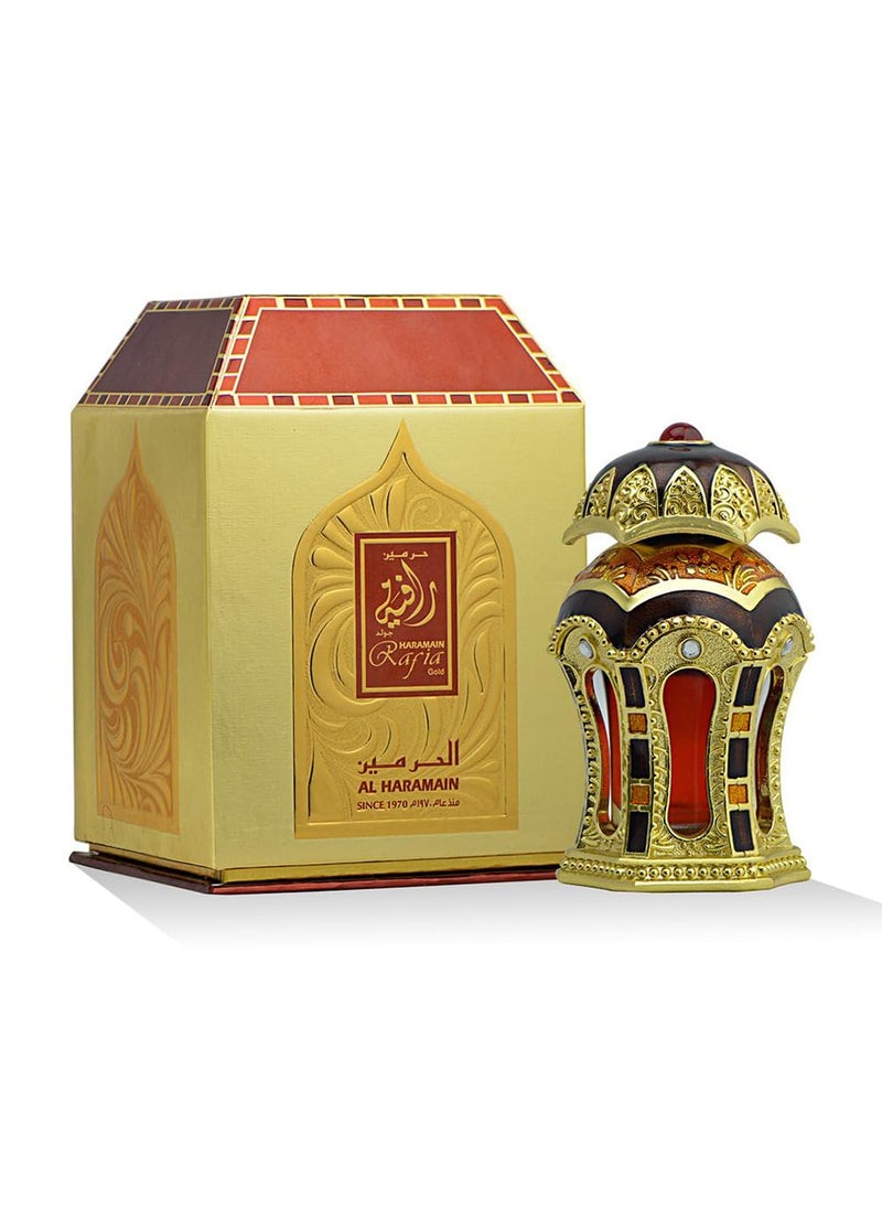 Rafia Gold - Arabian Designer Therapeutic Essential Perfume Oil Fragrance - Long Lasting Attar/Itar/Ittar - Alcohol Free - for Men and Women - hombre y mujer - Exquisite glass bottle