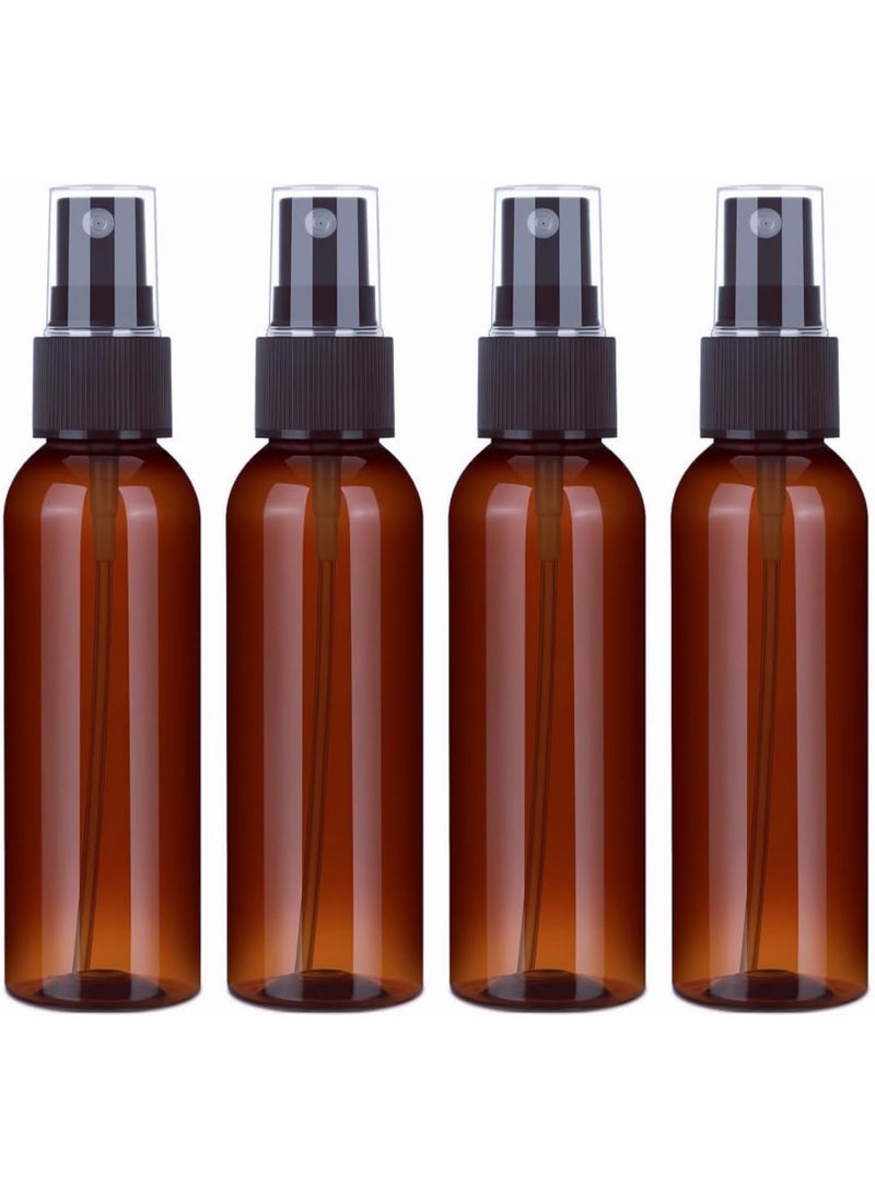 SINIDE Plastic Spray Bottles 100 ml/3.4 oz, Amber Fine Mist Mini Travel Bottle Set, Portable Refillable Makeup Sprayer Containers for Perfume, Liquids, Aromatherapy, Cleaning Solution (4 Pack)