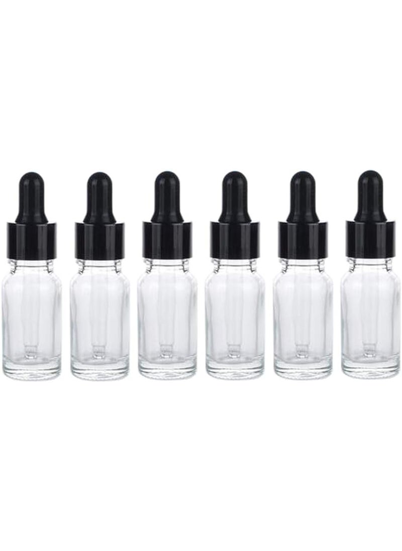 VASANA 6PCS 10ml/0.34oz Empty Refill Portable Clear Glass Essential Oil Dropper Bottle with Black Cap Cosmetic Sample Storage Holder Container for Perfume Aromatherapy Packing DIY Beauty Tools