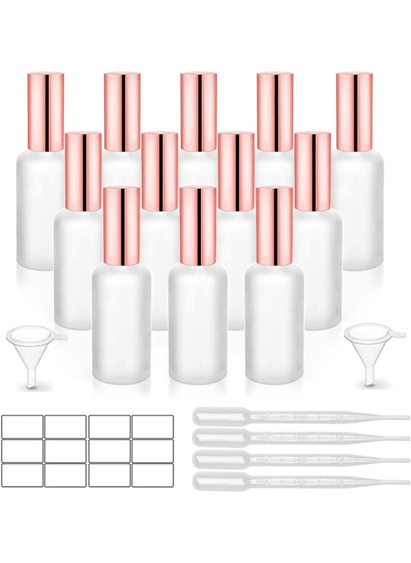 12 Pack,2 Oz Frosted Fine Mist Atomizer,Empty Glass Spray Bottles With Rose-Golden Pump Cap,Protable Travel Liquid Holder Containers for Perfume,Essential Oils-Stickers,Pipette&Funnel Included