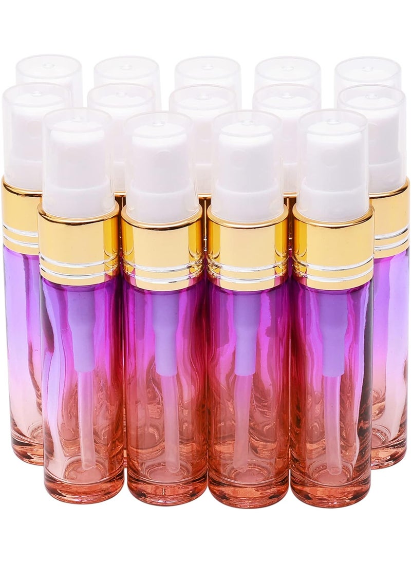 14Pcs 10ml (1/3 oz) Purple Orange Gradient Color Spray Bottles Glass Vials Tube Perfume Atomizer Refillable Makeup Travel Fine Mist Sprayer Bottle Containers for Cosmetic Skincare, Gold Cap