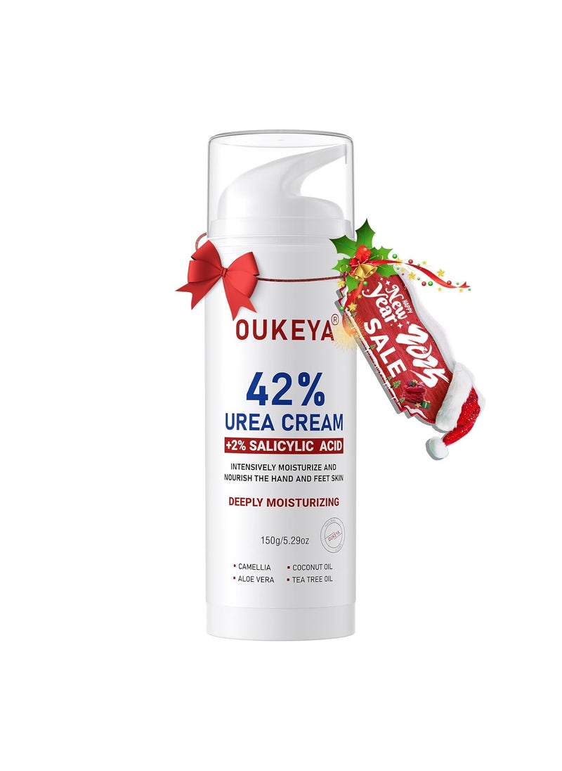 Urea Cream 42% plus Salicylic Acid 2% Intensive Repair Treatment for Cracked Skin on Hands, Heels, Elbows, and Lips - Relief for Dry Feet - Enhanced Pump Dispenser Packaging - Gross wt 8.03 OZ