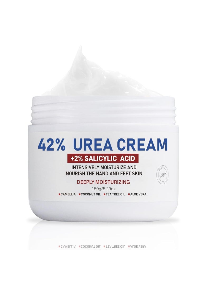 Urea Cream 42% plus Salicylic Acid 2% Net 5.29 Oz for Dry Cracked Feet, Heels, Knees, Elbows, Hands Repair Treatment. Moisturizes and Removes Corns, Calluses, Dead Skin, and Softens Toenails