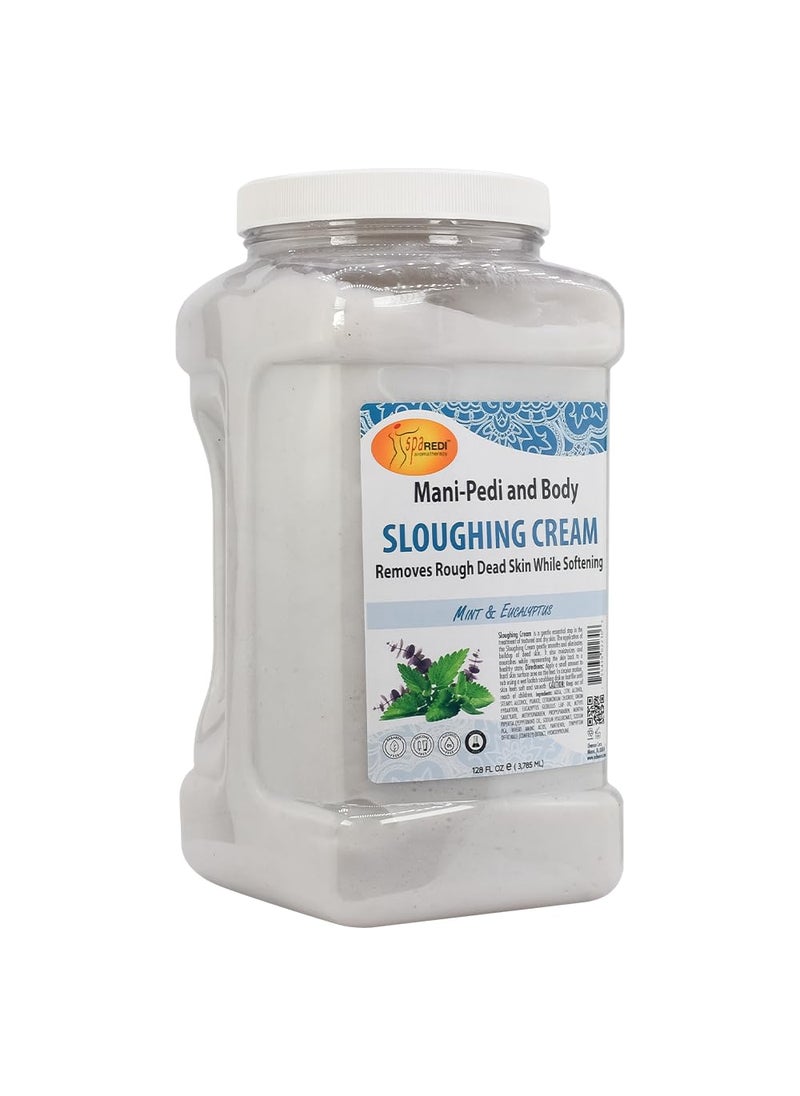 SPA REDI - Foot Cream, Sloughing Lotion, Mint and Eucalyptus 128 Oz - Pedicure Massage Foot Care for Dry Cracked Feet, Scrub Gently, Exfoliating, Smooths and Eliminates Buildup of Dead Skin