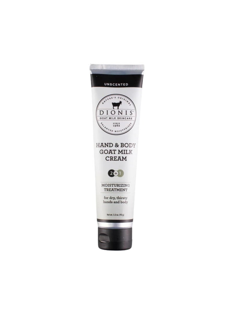Dionis Goat Milk Skincare 3.3 oz Unscented Hand & Body Cream - Travel Size Hand Lotion For Hydrating & Moisturizing Dry Skin - Cruelty Free Cream Made In The USA - Paraben Free Formula