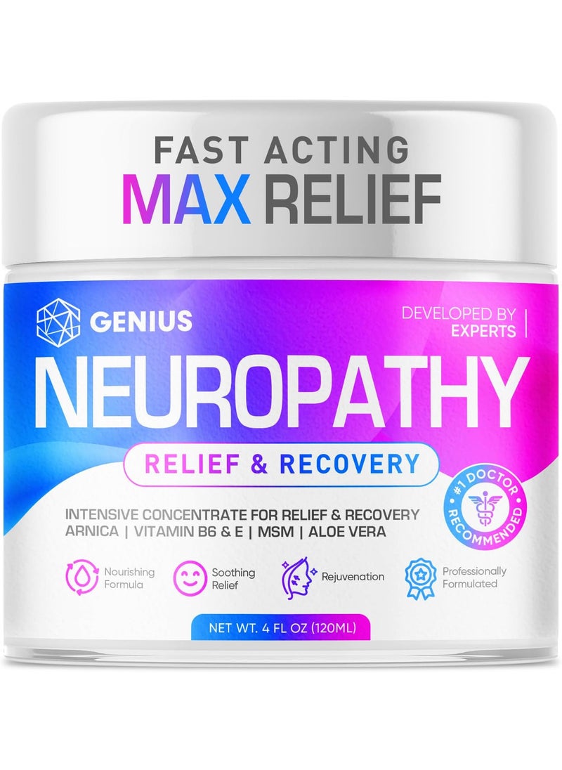 Genius Neuropathy Nerve Relief Cream - Maximum Strength Relief Cream for Foot, Hands, Legs, Toes Includes Arnica, Vitamin B6, Aloe Vera, MSM - Expertly Developed for Effective and Soothing Relief 4oz