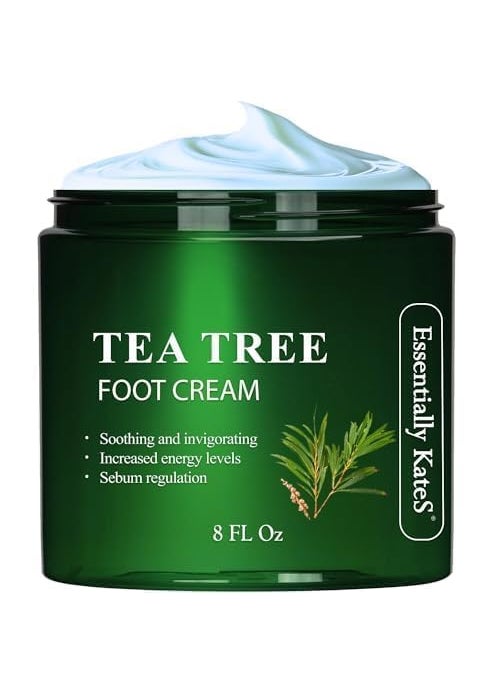 Tea Tree Oil Foot Cream 8 Fl Oz - Toe Nails, Athletes Foot, Ringworms, Jock Itch, Foot Odor, and Soothes Itching Skin and Feet - Cracked Heels and Itchy Skin.