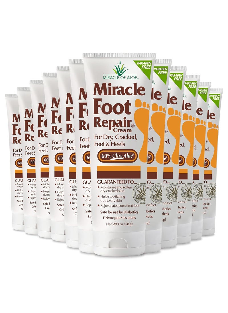 Miracle Foot Repair Cream (1 oz / 12 Pack) Repairs Dry Cracked Heels and Feet, 60% Pure Ultra Aloe Moisturizes, Softens, and Repairs