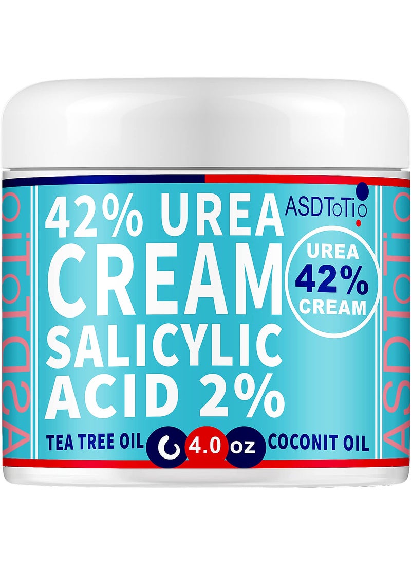 Urea Cream 42% - Premium Urea Foot Cream - With 2% Salicylic Acid, Tea Tree Oil, Shea Butter, Aloe Vera - For Feet, Hands, Heels, Elbows, Knees and More - 4 oz