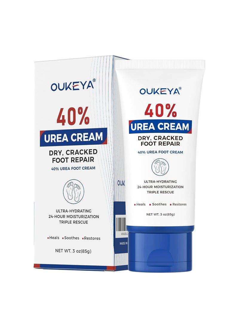 Urea Cream 40 Percent Tube 3 Oz, Urea Foot & Hand Cream for Dry Cracked, 40 per Urea Lotion for Feet Maximum Strength