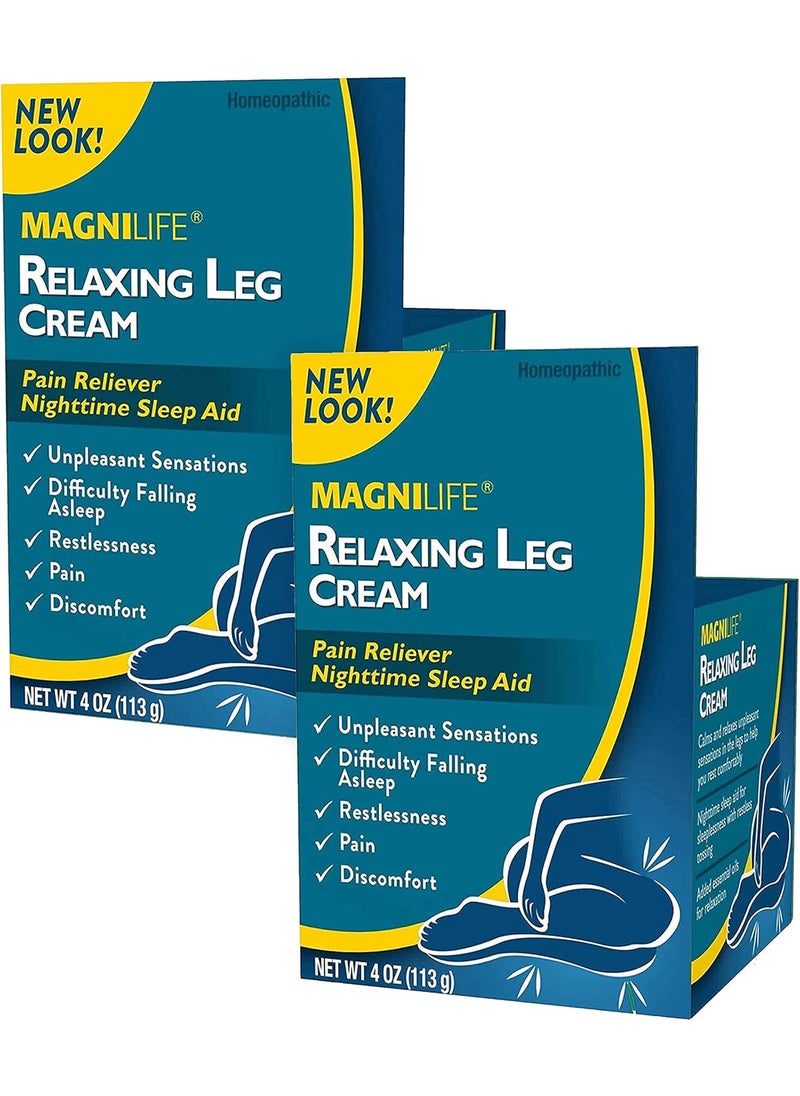 MagniLife Relaxing Leg Cream, Deep Penetrating Topical for Pain and Restless Leg Syndrome Relief, Naturally Soothe Cramping, Discomfort, and Tossing with Lavender and Magnesium - 2 Packs of 4oz