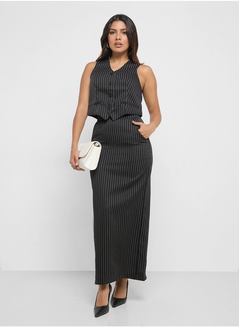 Pinstriped Vest & Skirt Set