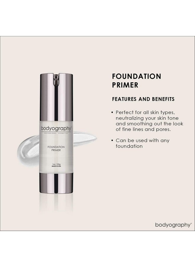 BODYOGRAPHY - Foundation Primer (Clear): Flawless Anti-Aging Salon Makeup Primer w/Vitamin E, A, Jojoba, Grapeseed Oil | Control Shine | Gluten-Free, Cruelty-Free, 1 oz.