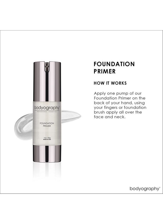BODYOGRAPHY - Foundation Primer (Clear): Flawless Anti-Aging Salon Makeup Primer w/Vitamin E, A, Jojoba, Grapeseed Oil | Control Shine | Gluten-Free, Cruelty-Free, 1 oz.