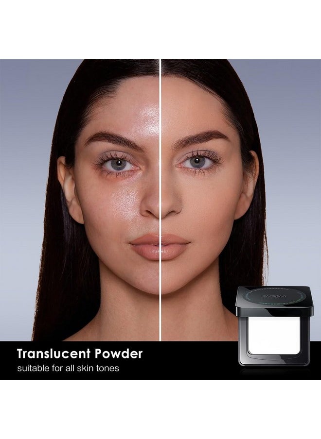 CARSLAN Oil Control Face Pressed Powder Compact, 24H Longlasting Waterproof Pressed Setting Powder Foundation Makeup, Shine Free, Poreless, Smooth, 01 Translucent for dry skin (0.28Oz) (0.28Oz)