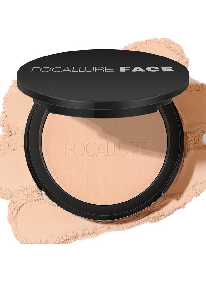 FOCALLURE Flawless Pressed Powder, Control Shine & Smooth Complexion, Pressed Setting Powder Foundation Makeup, Portable Face Powder Compact, Long-Lasting Matte Finish, Natural