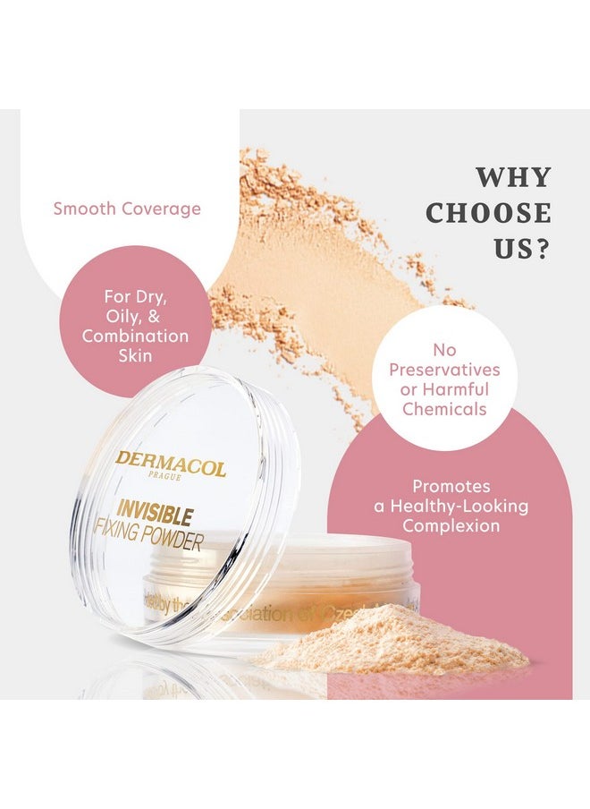 Dermacol - Invisible Fixing Face Powder, Touch-proof Translucent Setting Powder for Oily Skin & Other Skin Types, Loose Powder Makeup, Frangrance-Free Matte Powder with Powder Puff, Natural, 13.5 g