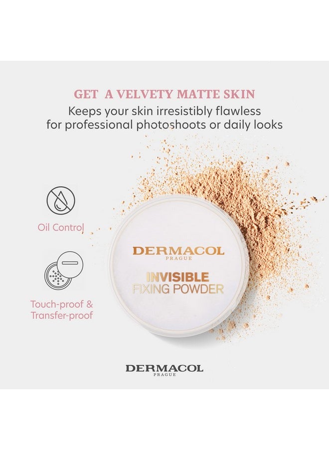 Dermacol - Invisible Fixing Face Powder, Touch-proof Translucent Setting Powder for Oily Skin & Other Skin Types, Loose Powder Makeup, Frangrance-Free Matte Powder with Powder Puff, Natural, 13.5 g