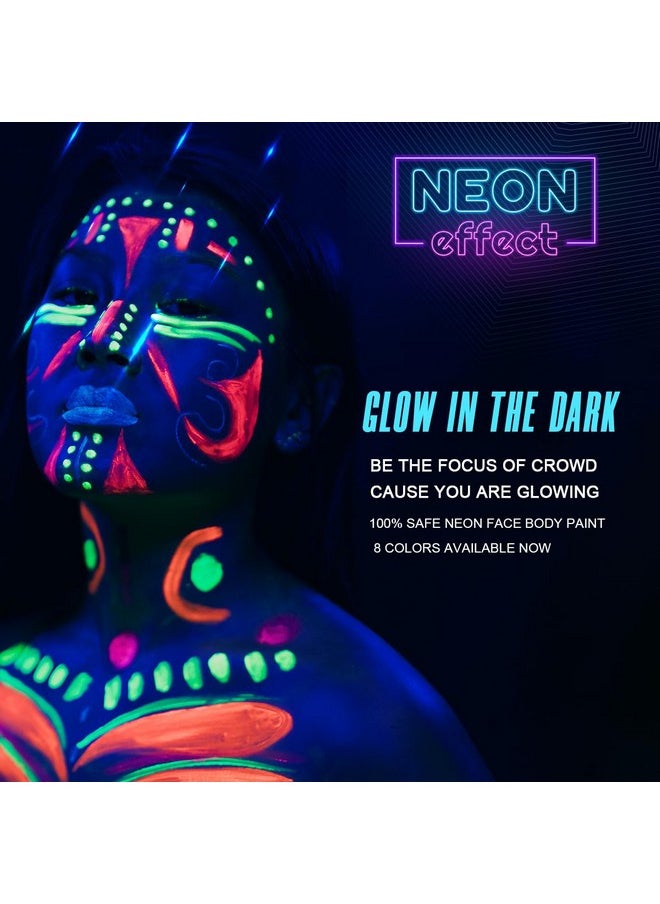 Bowitzki UV Neon Face Body Paint 8 Tubes 0.34oz Liquid Kit Black Light Glow in The Dark Makeup Set Fluorescent Painting for Adults Kids Music Festivals Party Halloween Christmas
