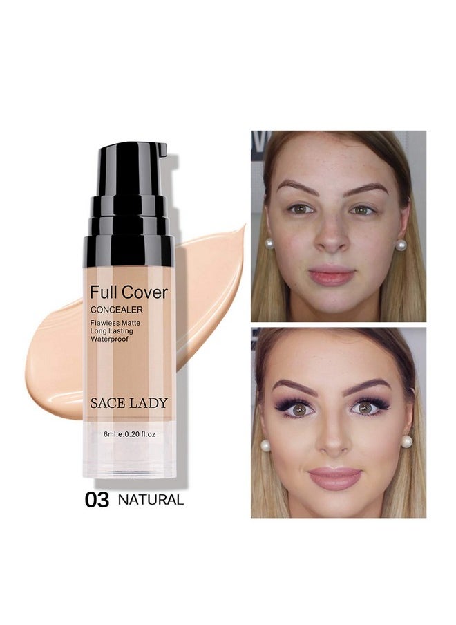 Pro Full Cover Liquid Concealer, Waterproof Smooth Matte Flawless Finish Creamy Concealer Foundation Corrector for Eye Dark Circles Spots Face Concealer Makeup Base, 6ml/0.20Fl Oz