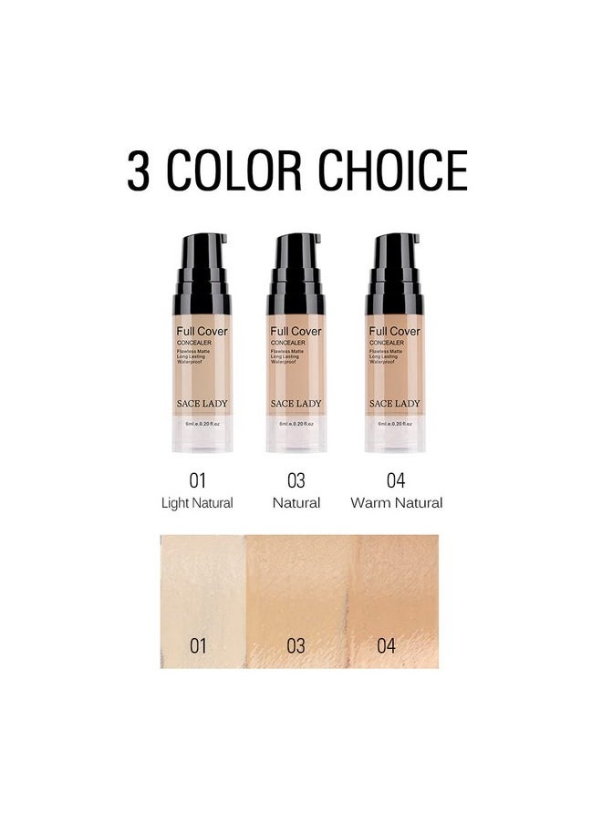 Pro Full Cover Liquid Concealer, Waterproof Smooth Matte Flawless Finish Creamy Concealer Foundation Corrector for Eye Dark Circles Spots Face Concealer Makeup Base, 6ml/0.20Fl Oz