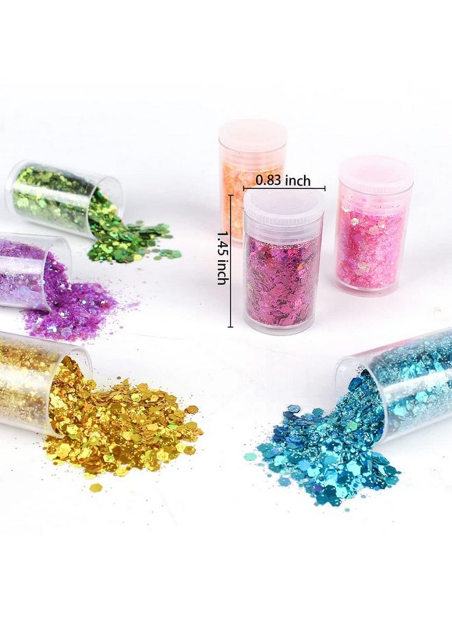 Chunky and Fine Glitter Mix, Estanoite 24 Colors Sequins & Fine Glitter Powder Mix, Holographic Glitter Flakes, Cosmetic Face Body Eye Hair Nail Art Resin Tumbler Iridescent Glitter Loose Glitter