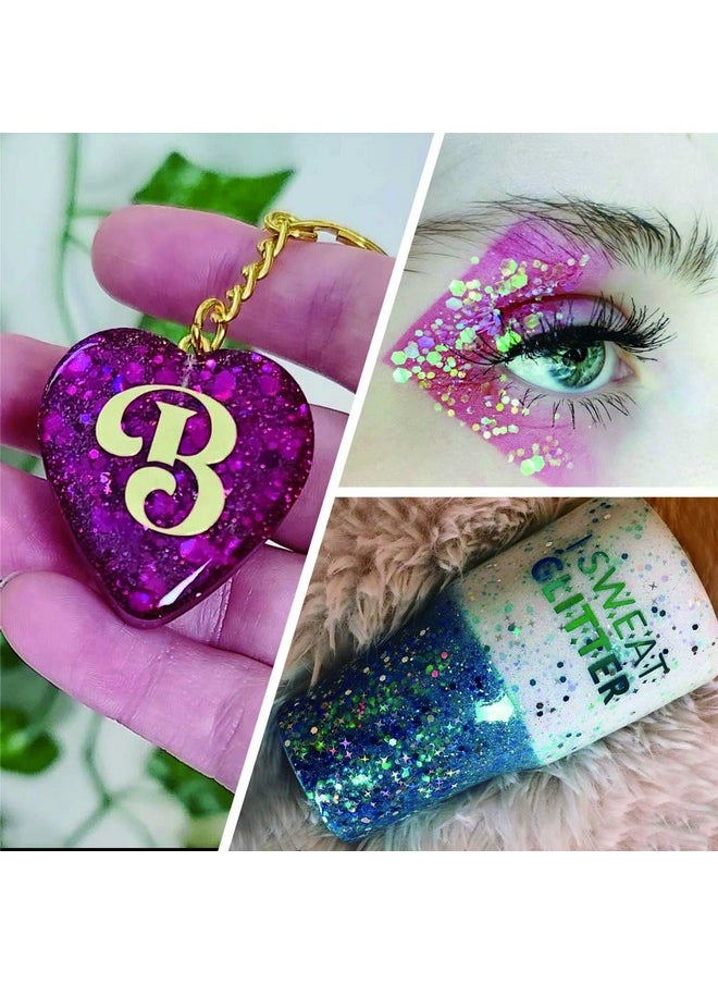 Chunky and Fine Glitter Mix, Estanoite 24 Colors Sequins & Fine Glitter Powder Mix, Holographic Glitter Flakes, Cosmetic Face Body Eye Hair Nail Art Resin Tumbler Iridescent Glitter Loose Glitter