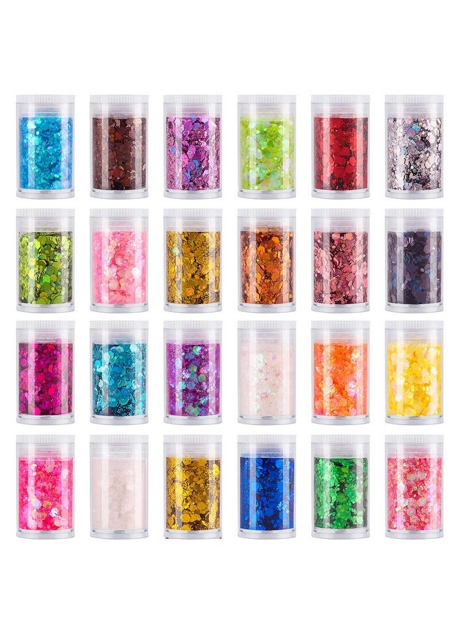 Chunky and Fine Glitter Mix, Estanoite 24 Colors Sequins & Fine Glitter Powder Mix, Holographic Glitter Flakes, Cosmetic Face Body Eye Hair Nail Art Resin Tumbler Iridescent Glitter Loose Glitter