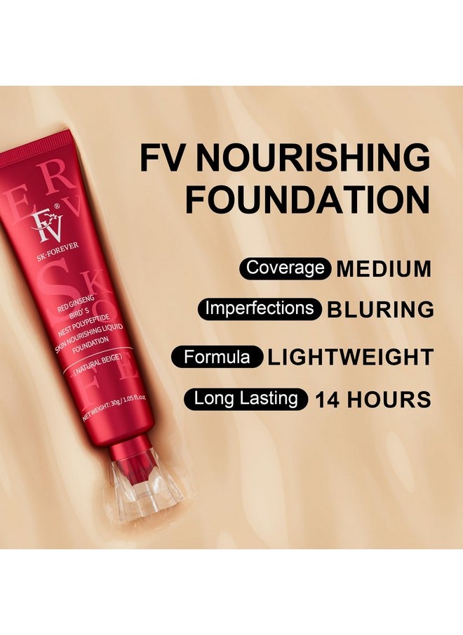 FV Dewy Foundation, Hydrating Formula & Medium Coverage, Waterproof, Long Lasting, Lightweight Liquid Foundation, Ideal For Dry/Combination Skin, 30g, Nourishing Beige