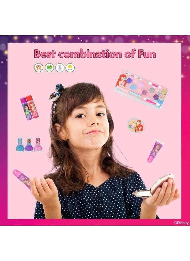 Disney Princess Train Case Girls Beauty Set, Kids Makeup Kit for Girls, Real Washable Toy Makeup Set, Play Makeup, Pretend Play, Party Favor, Birthday, Toys Ages 3 4 5 6 7 8 9 10 11 12