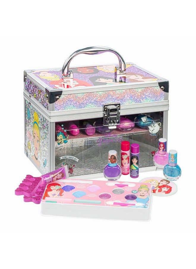 Disney Princess Train Case Girls Beauty Set, Kids Makeup Kit for Girls, Real Washable Toy Makeup Set, Play Makeup, Pretend Play, Party Favor, Birthday, Toys Ages 3 4 5 6 7 8 9 10 11 12