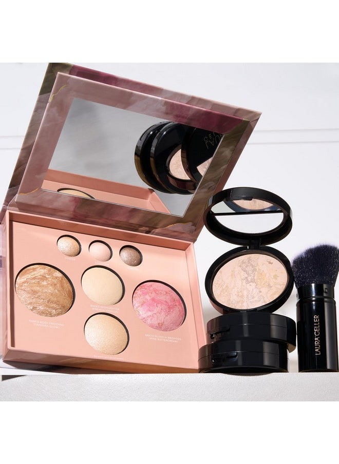 LAURA GELLER NEW YORK Baked Starter Kit: Medium - Best of the Best Full Face Palette + Baked Balance-n-Brighten Powder Foundation + Retractable Angled Kabuki Brush Set