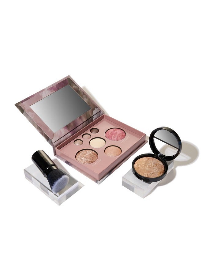LAURA GELLER NEW YORK Baked Starter Kit: Medium - Best of the Best Full Face Palette + Baked Balance-n-Brighten Powder Foundation + Retractable Angled Kabuki Brush Set