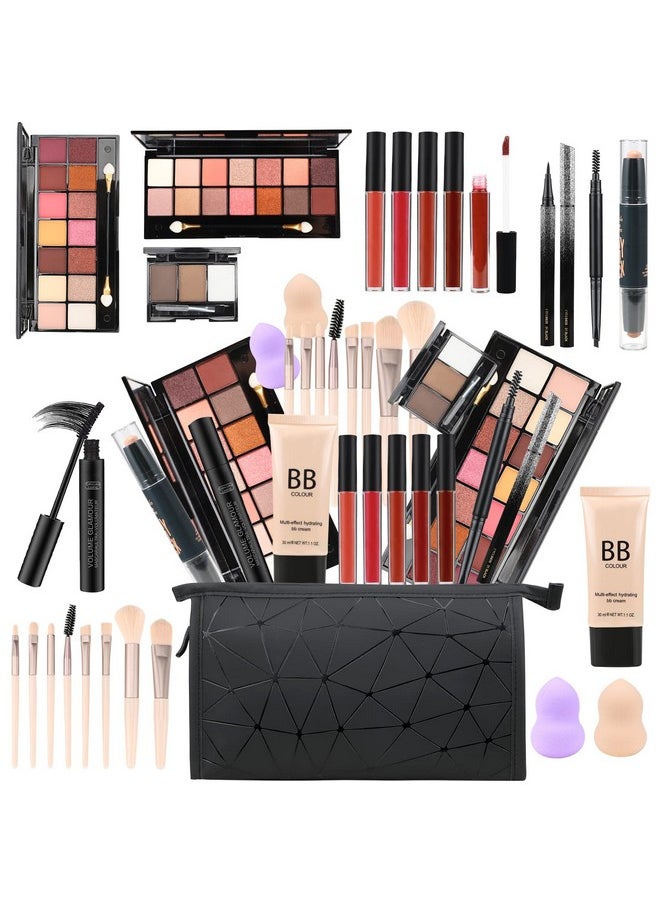 KARUIZI All in One Makeup Gift Set for Women Full Kit for2x14-color eyeshadow palettes,5xlipgloss sets,mascara,eyeliner,eyebrowpowder,eyebrow pencil, foundation, highlighter stick etc