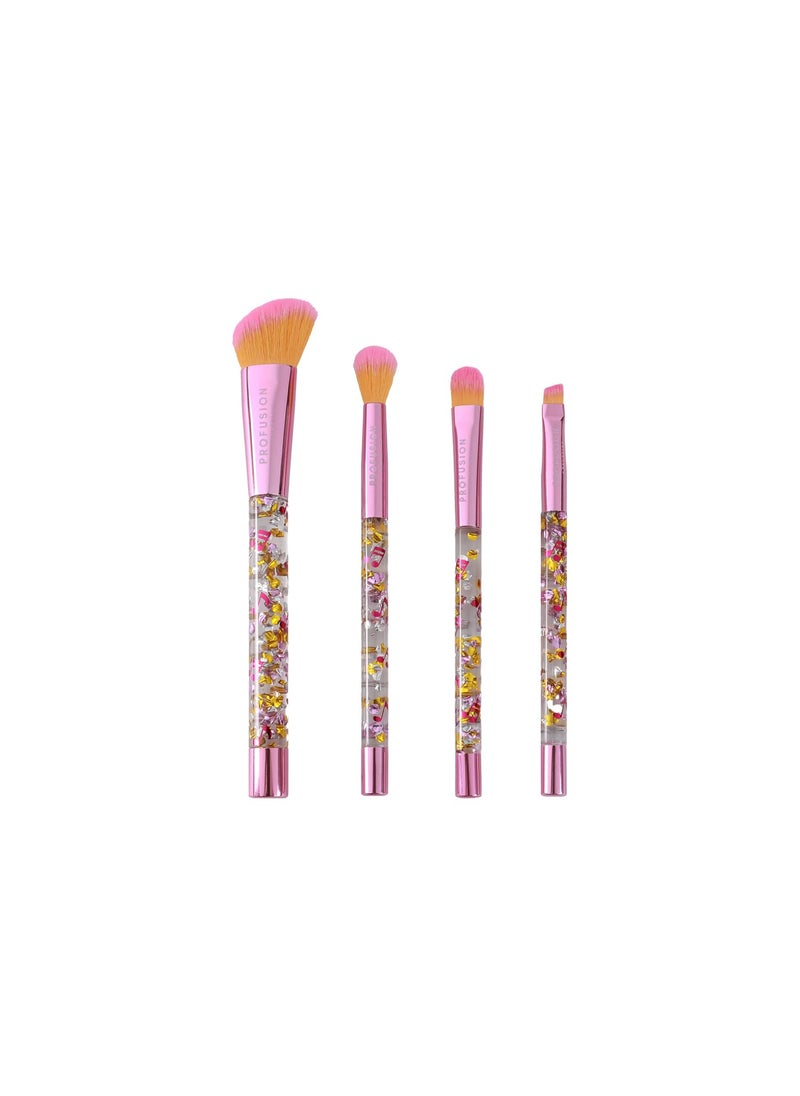 Profusion Cosmetics Its a Vibe Feel the Beat 4-pc Face & Eye Brush Set, Vegan & Cruelty-Free, Premium Fibers, Confetti-Infused Handles Professional Brushes, Ideal for Powder, Cream and Liquid Formulas