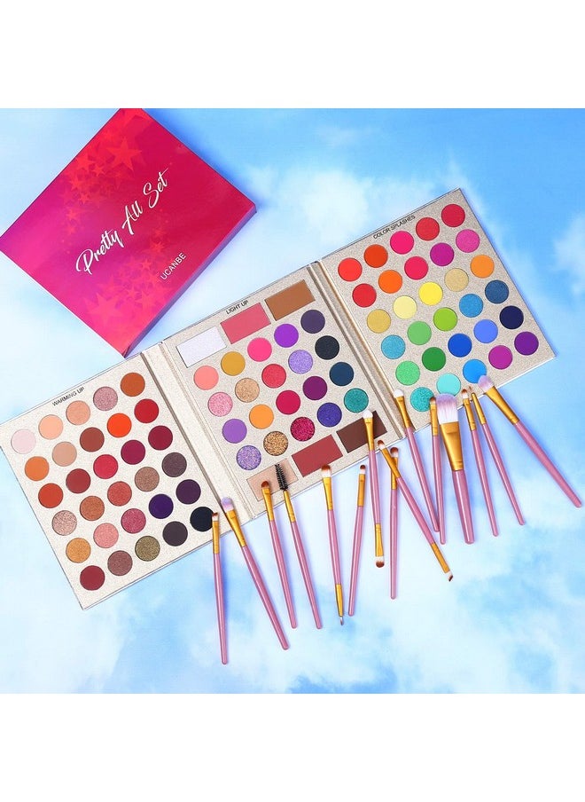 UCANBE Professional 86 Colors Eyeshadow Palette with 15pcs Makeup Brushes Set Matte Glitter Long Lasting Highly Pigmented Waterproof Contour Blush Powder Highlighter All in One