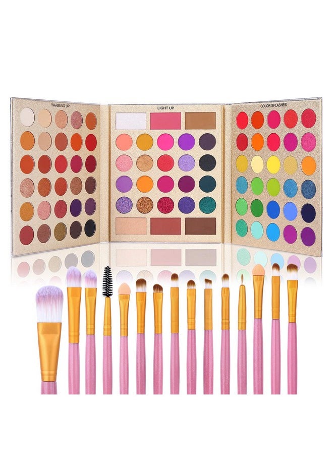 UCANBE Professional 86 Colors Eyeshadow Palette with 15pcs Makeup Brushes Set Matte Glitter Long Lasting Highly Pigmented Waterproof Contour Blush Powder Highlighter All in One